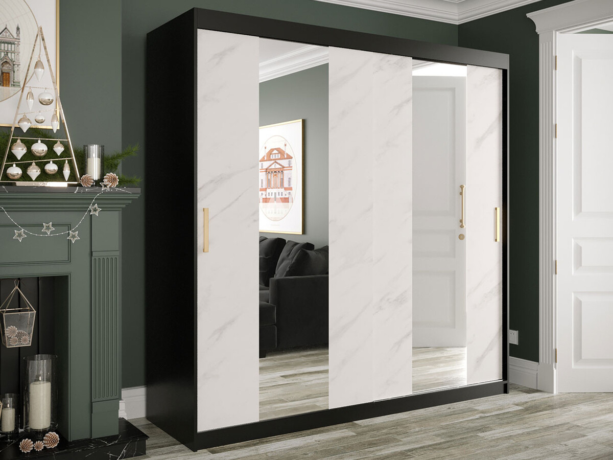 Armario Hartford 244 (Negro mate + Mármol blanco)