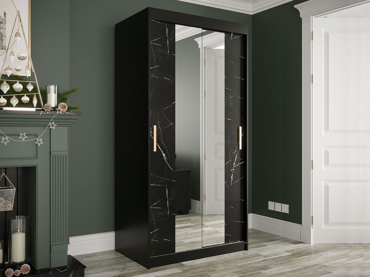 Armario Hartford 252 (Negro mate + Mármol negro)