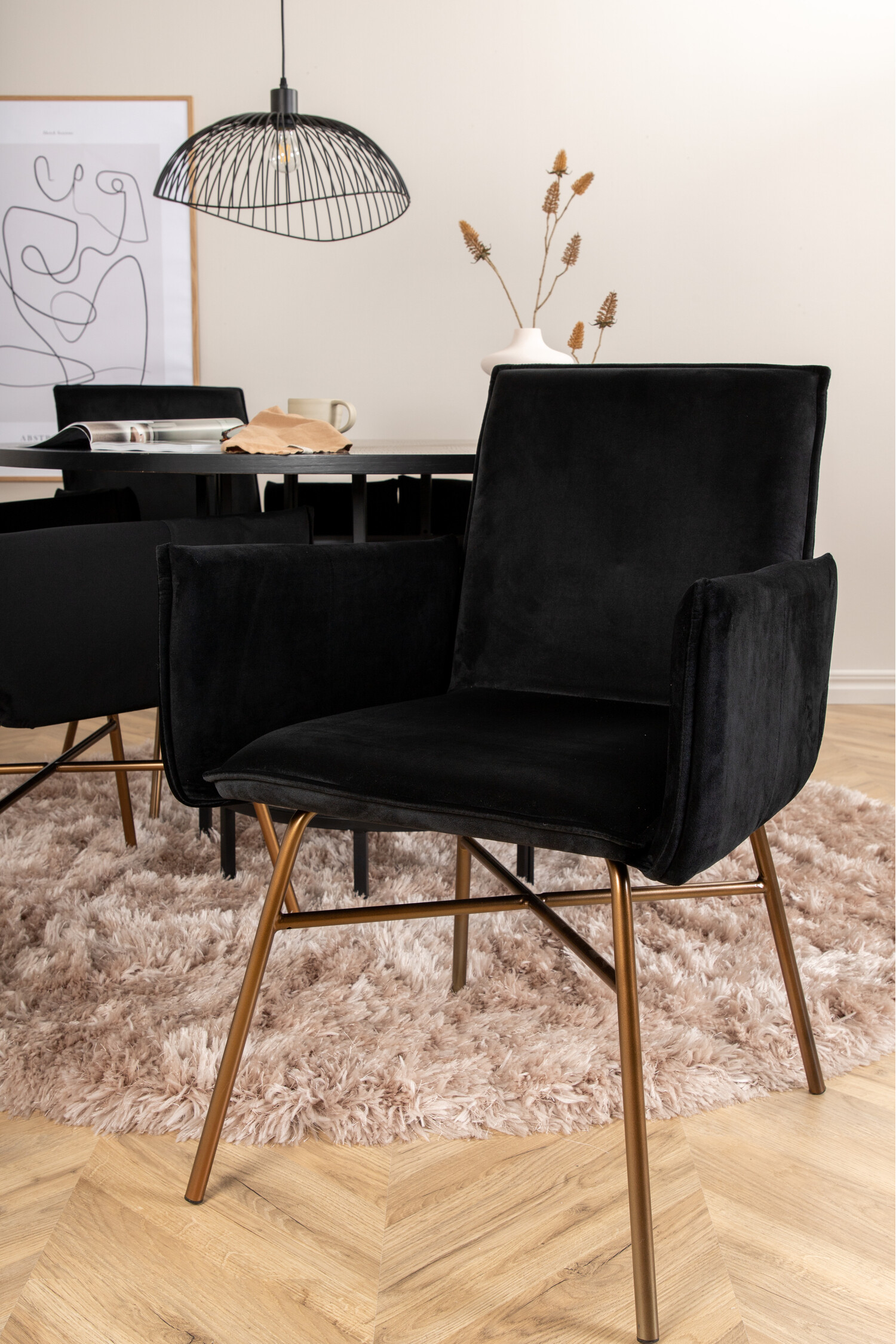 Conjunto de comedor Dallas 2337 (Negro + Latón)