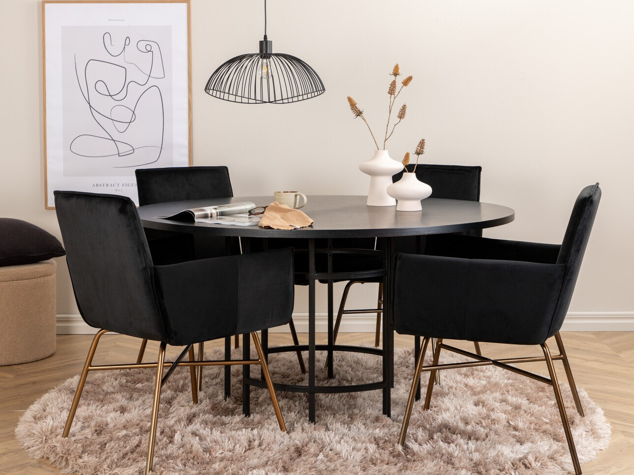 Conjunto de comedor Dallas 2337 (Negro + Latón)