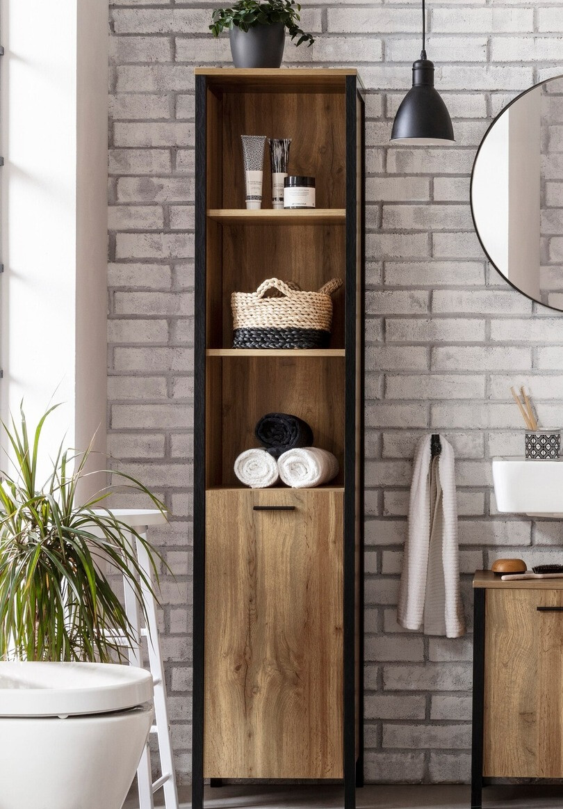 Estantería de baño Denton G100 (Roble wotan + Negro)