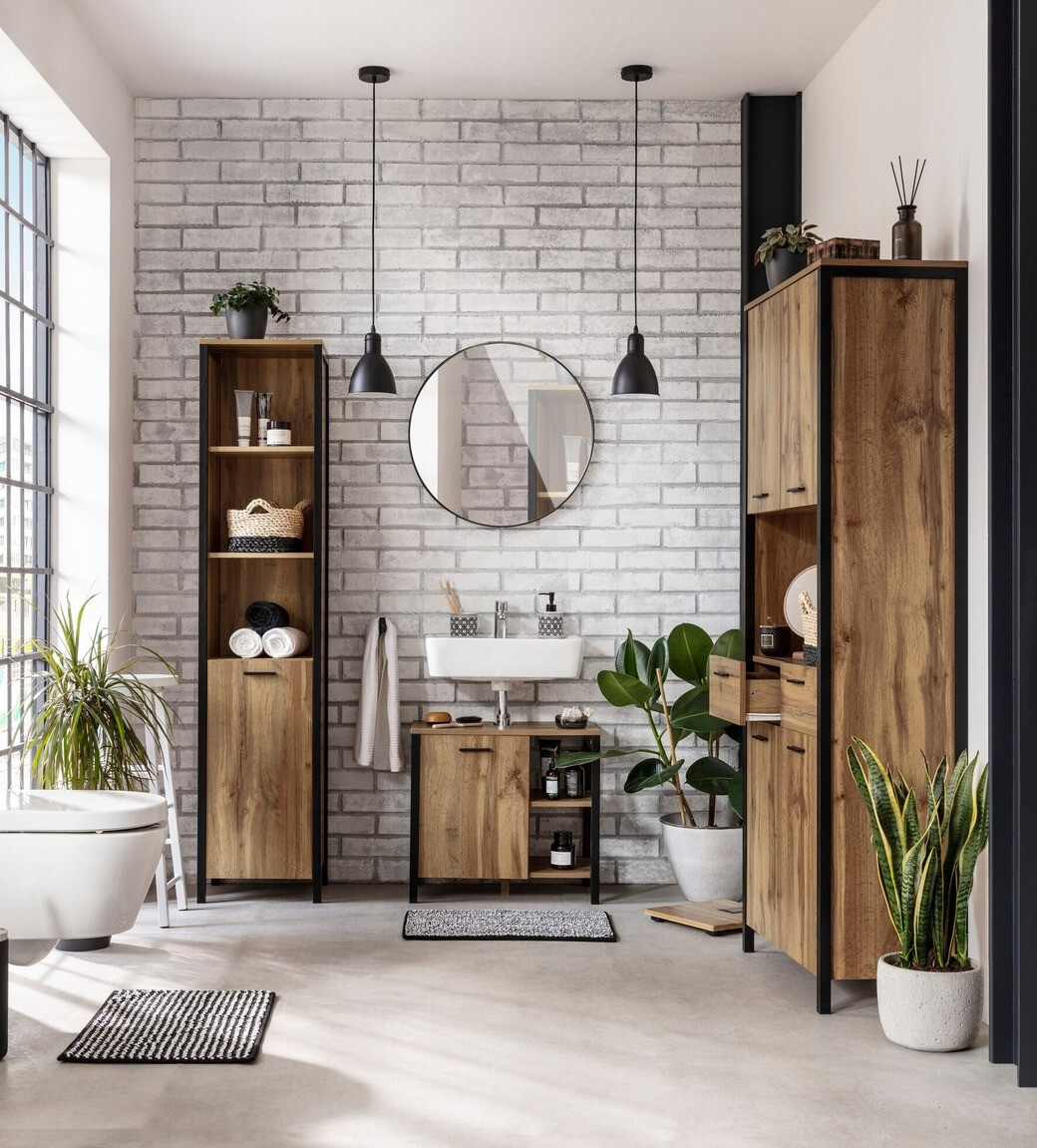 Estantería de baño Denton G100 (Roble wotan + Negro)