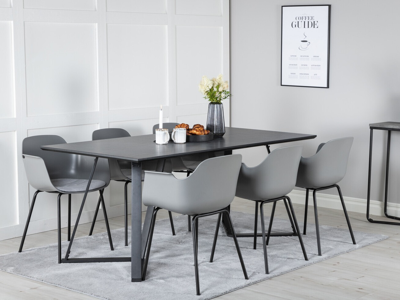 Conjunto de comedor Dallas 2478 (Gris + Negro)
