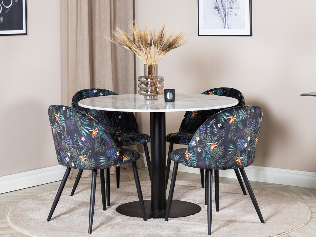 Conjunto de mesas y sillas para comedor Dallas 2572 (Negro + Patrón floral)