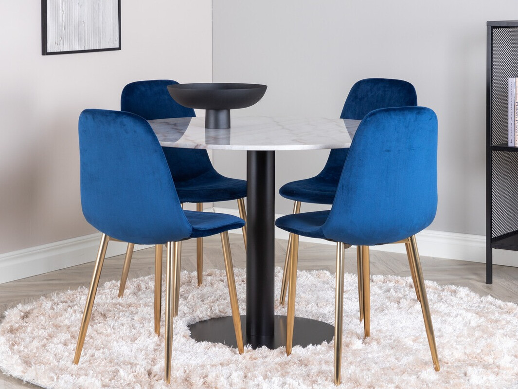 Conjunto de mesas y sillas para comedor Dallas 2628 (Mármol blanco + Negro)