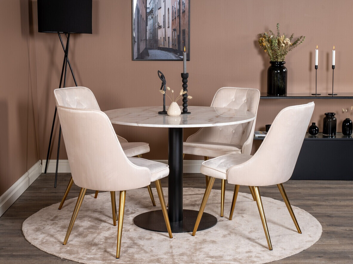 Conjunto de mesas y sillas para comedor Dallas 2570 (Beige + Latón)