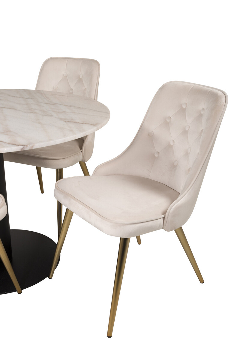 Conjunto de mesas y sillas para comedor Dallas 2570 (Beige + Latón)