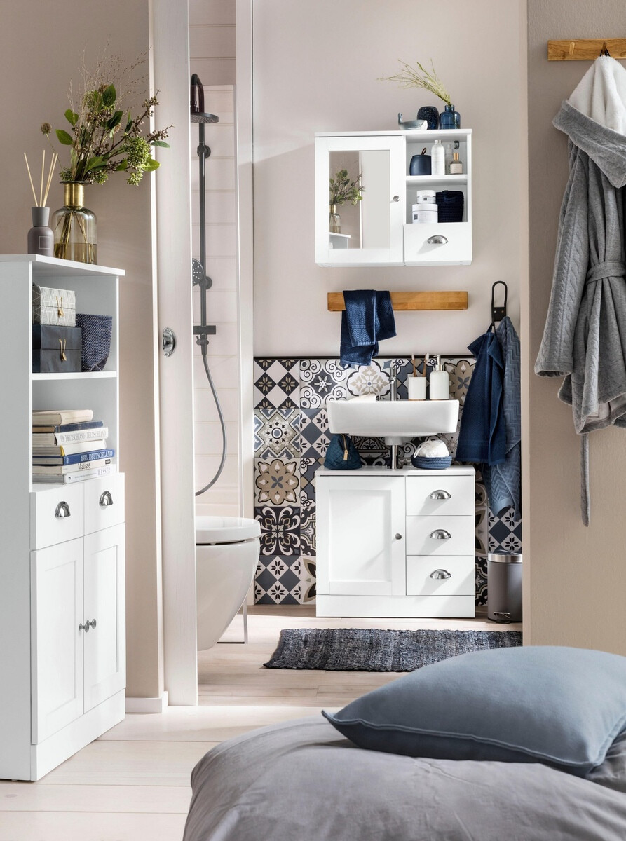 Armario de baño de pie para lavabo Elmvene 105 (Blanco)