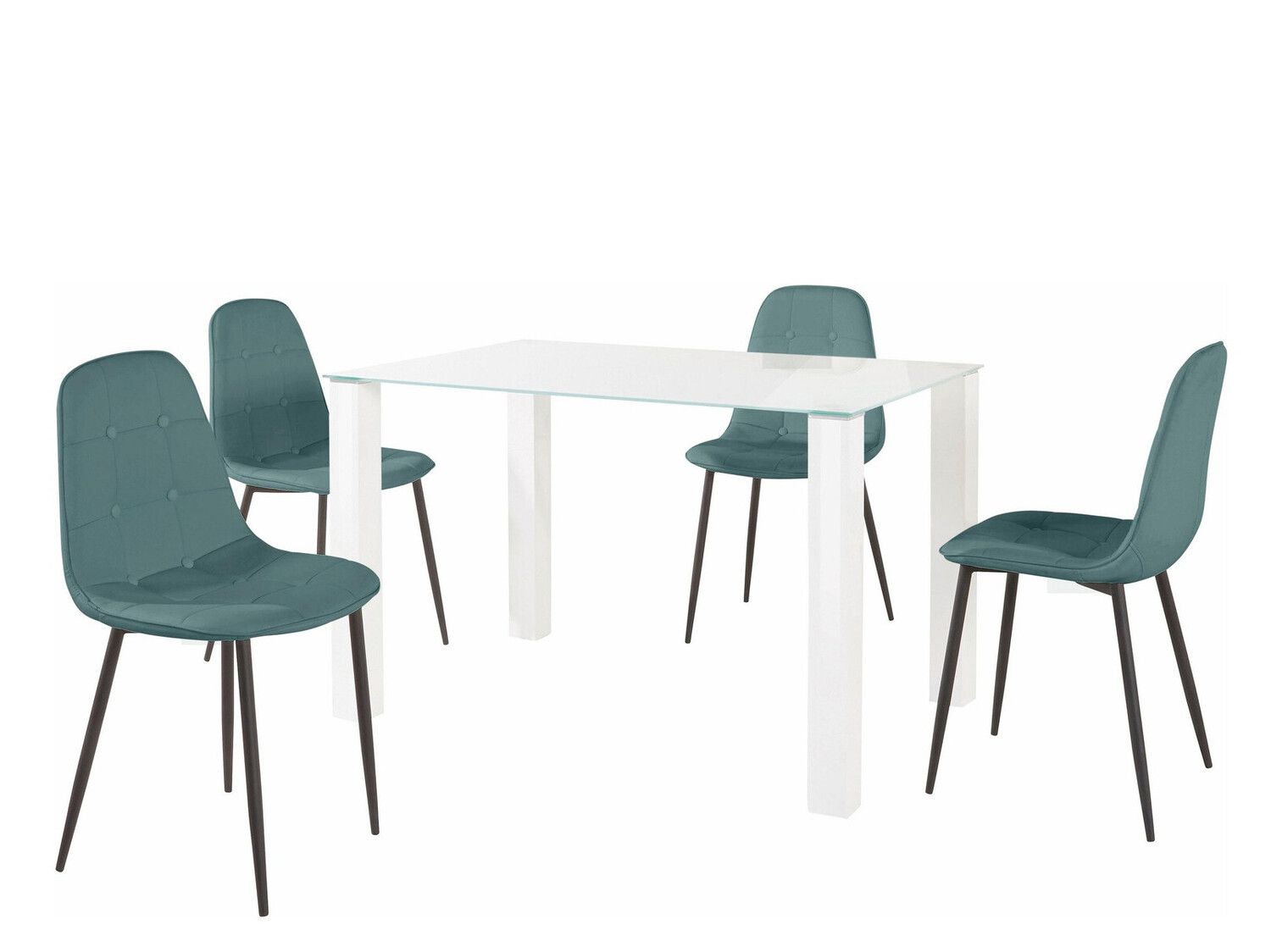 Conjunto de mesas y sillas para comedor Denton 267 (Blanco + Turquesa + Negro)