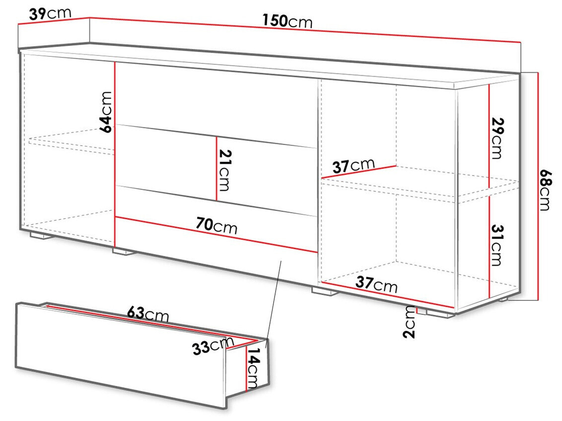 Cómoda Sarasota 129 (Roble wotan + Blanco brillante)