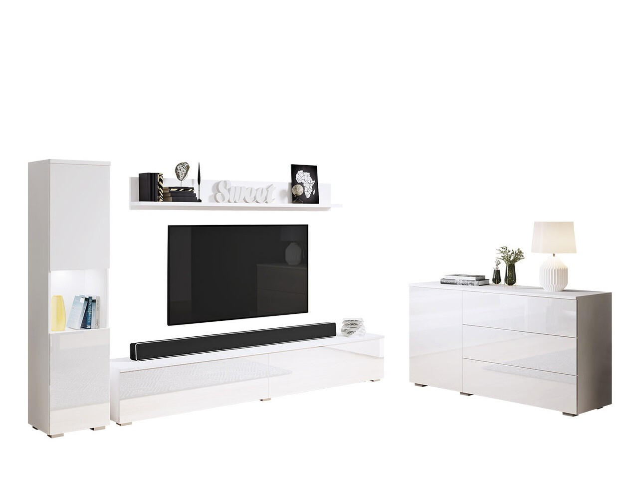 Conjunto de salón Sarasota 132 (Blanco + Blanco brillante)