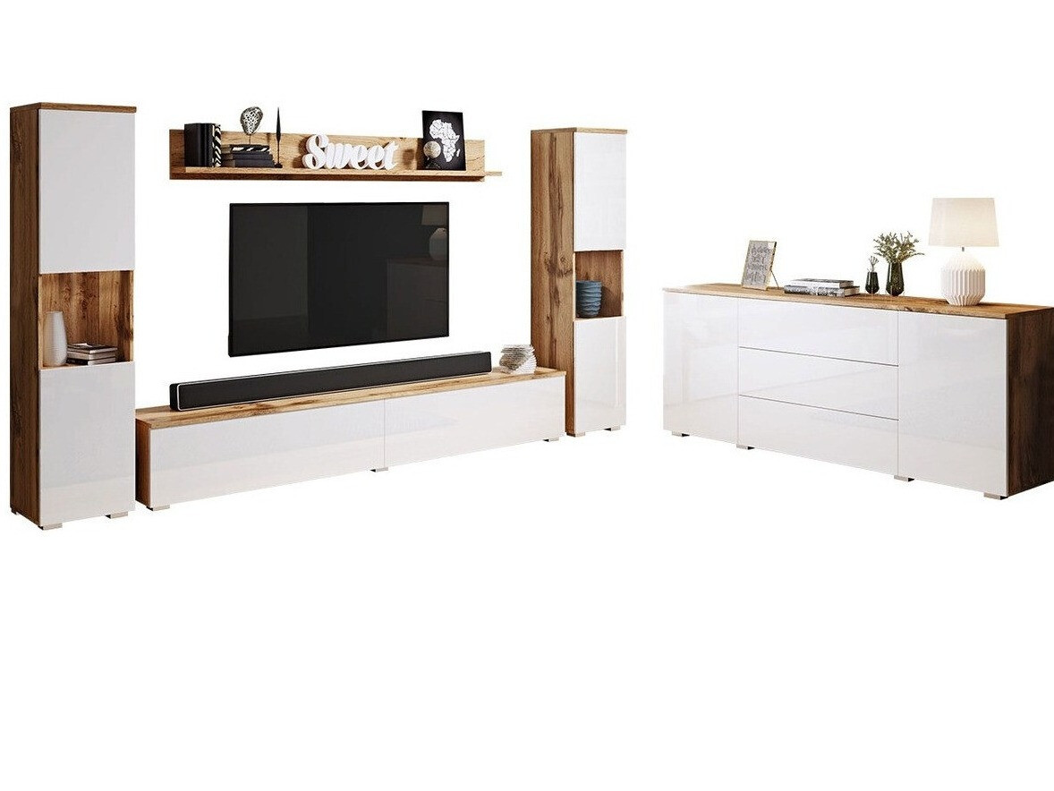 Conjunto de salón Sarasota 133 (Roble wotan + Blanco brillante)