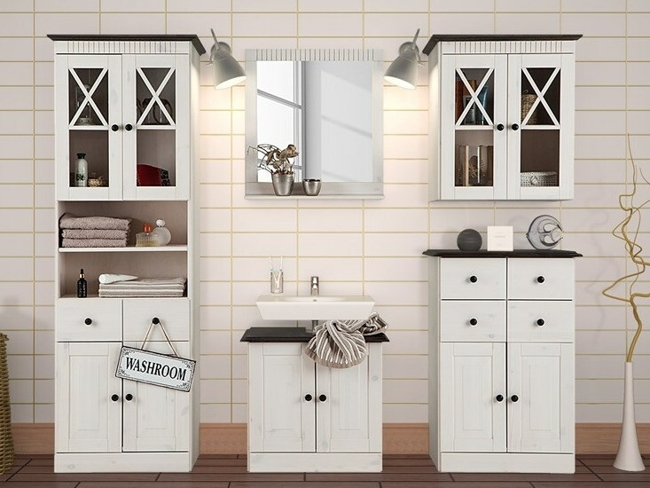 Armario de pie para baño Deletri 100 (Blanco + Havana Roble)