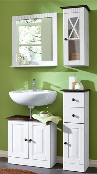 Armario de pie para baño Deletri 110 (Blanco + Havana Roble)