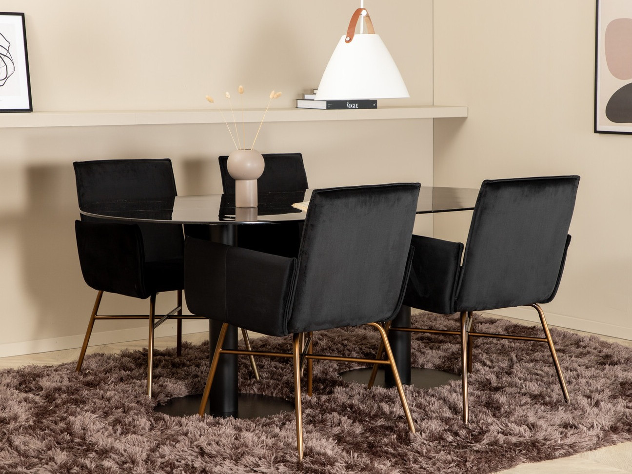 Conjunto de comedor Dallas 3066 (Negro + Cobre)