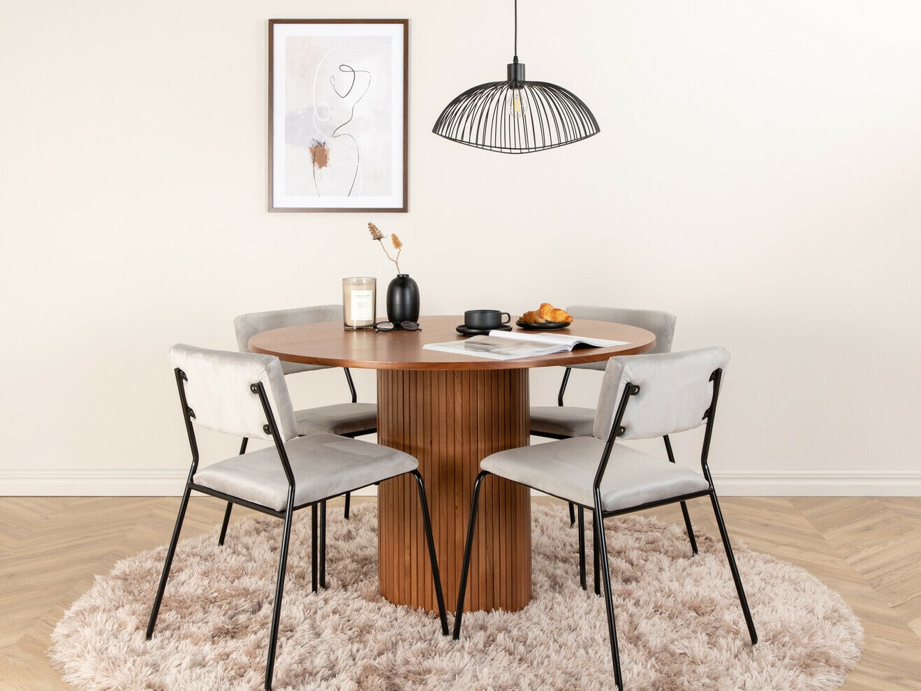 Conjunto de mesas y sillas para comedor Dallas 3082 (Gris + Negro)