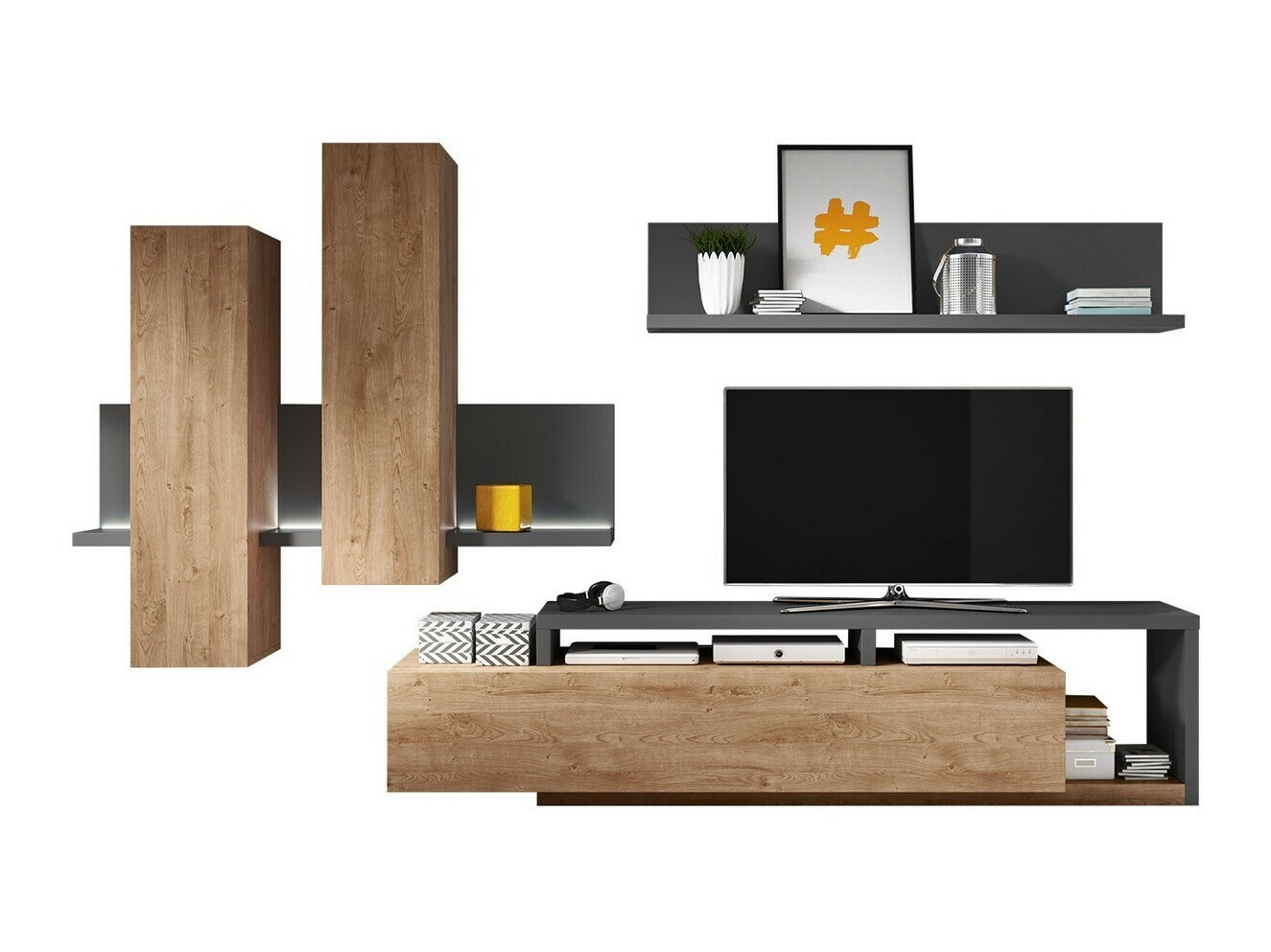 Conjunto de salón Lutiva 100 (Antracita + Ribbec roble)