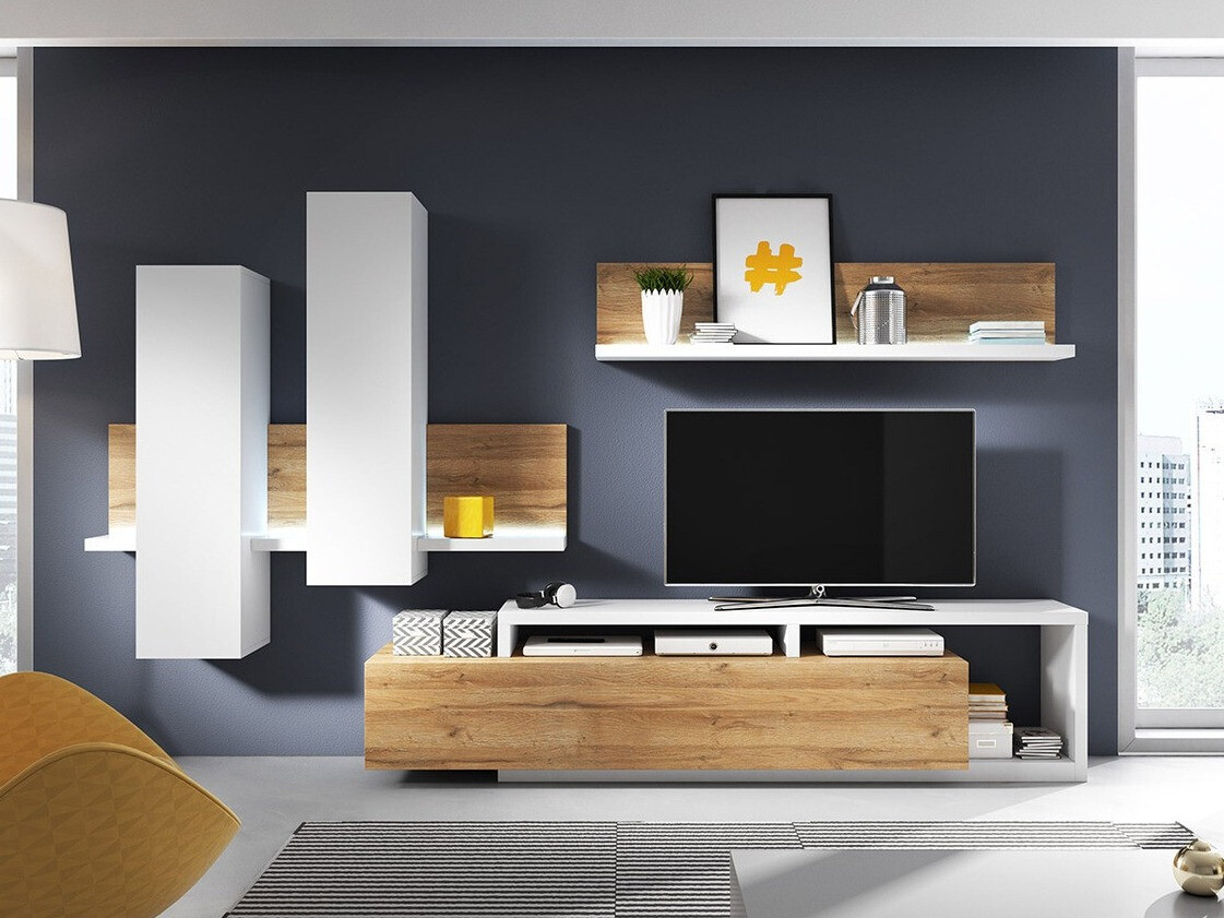 Conjunto de salón Lutiva 100 (Blanco + Roble nieto)