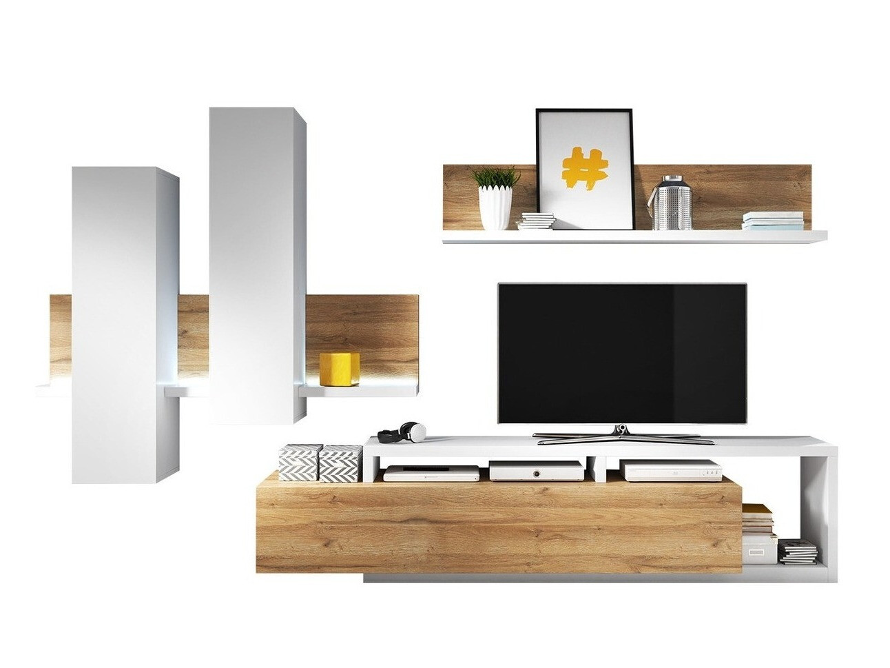 Conjunto de salón Lutiva 100 (Blanco + Roble nieto)