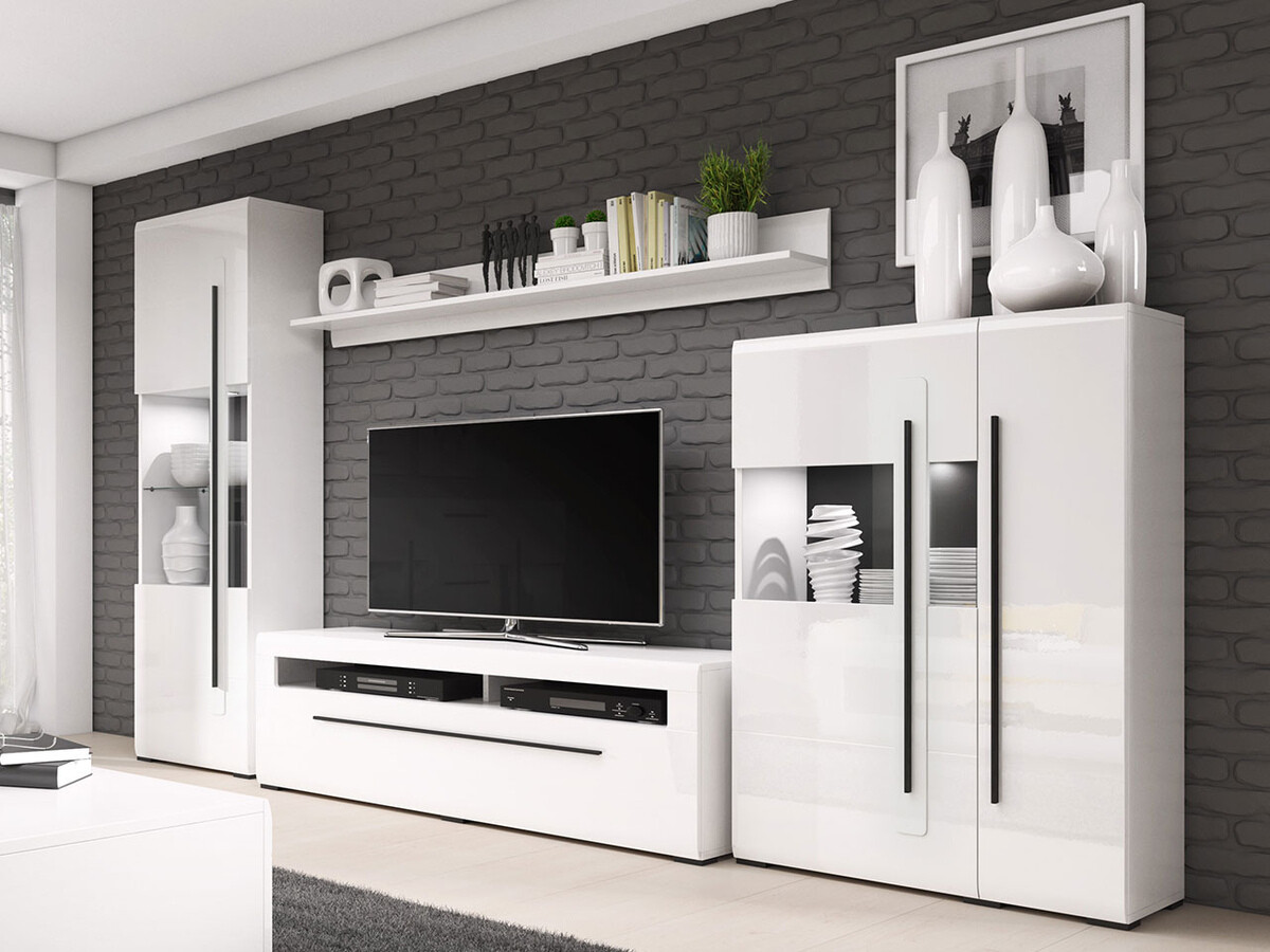 Conjunto de salón Ophsalu 111 (Blanco + Blanco brillante)