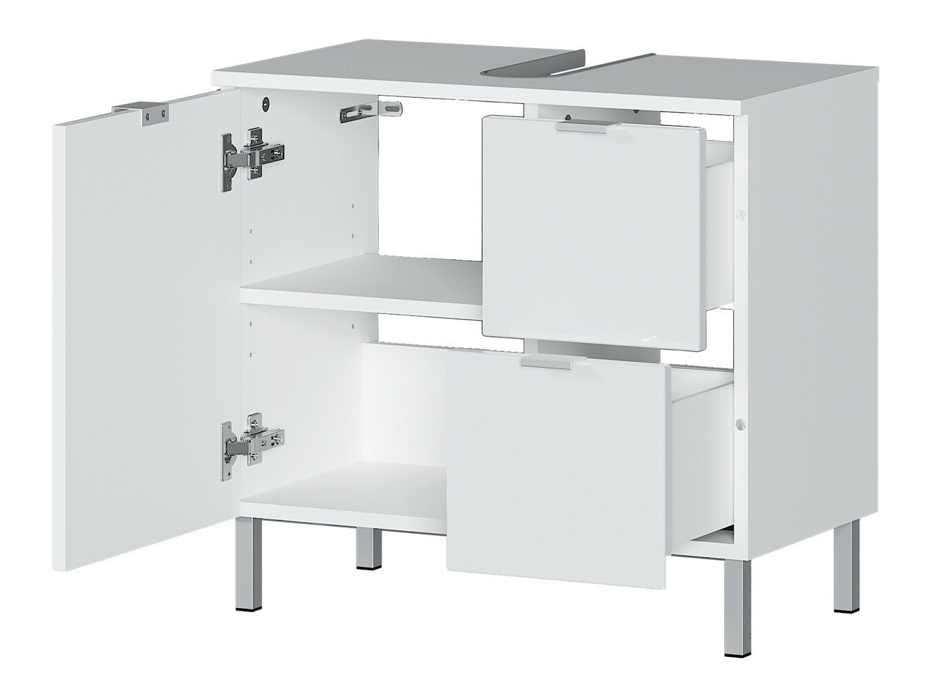 Armario de baño de pie para lavabo Lomcamo 100 (Blanco + Blanco brillante)