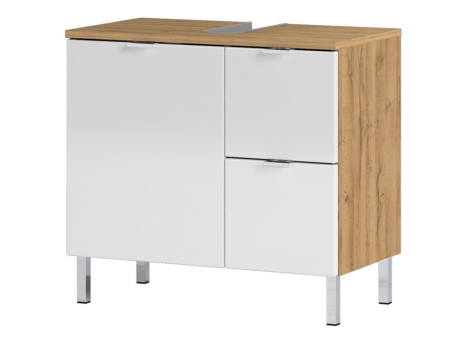 Armario de baño de pie para lavabo Lomcamo 100 (Blanco brillante + Roble nieto)