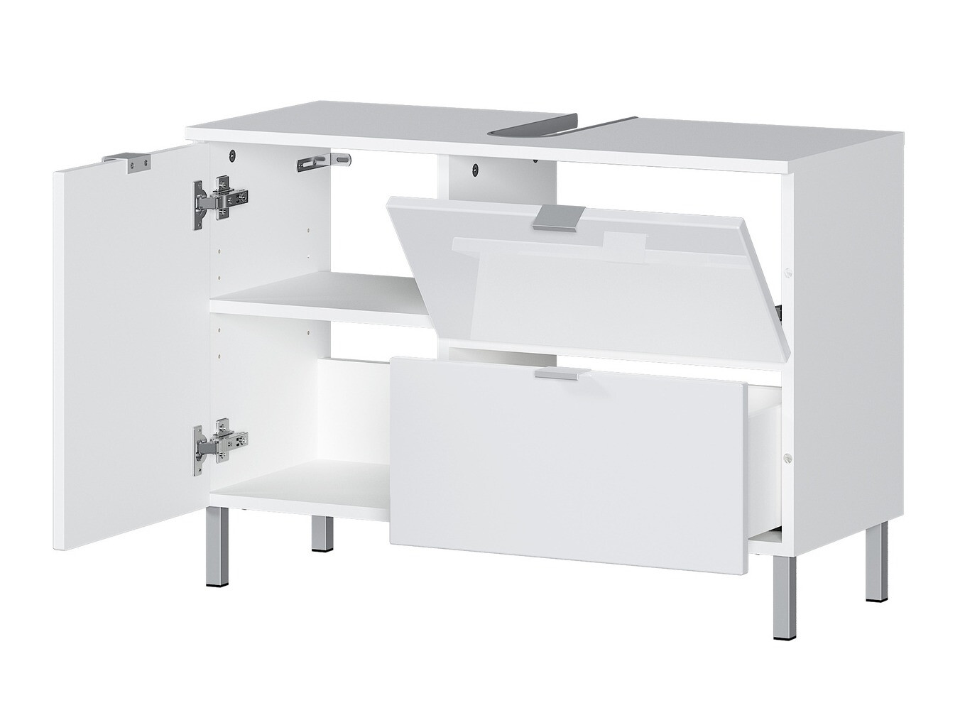 Armario de baño de pie para lavabo Lomcamo 101 (Blanco + Blanco brillante)