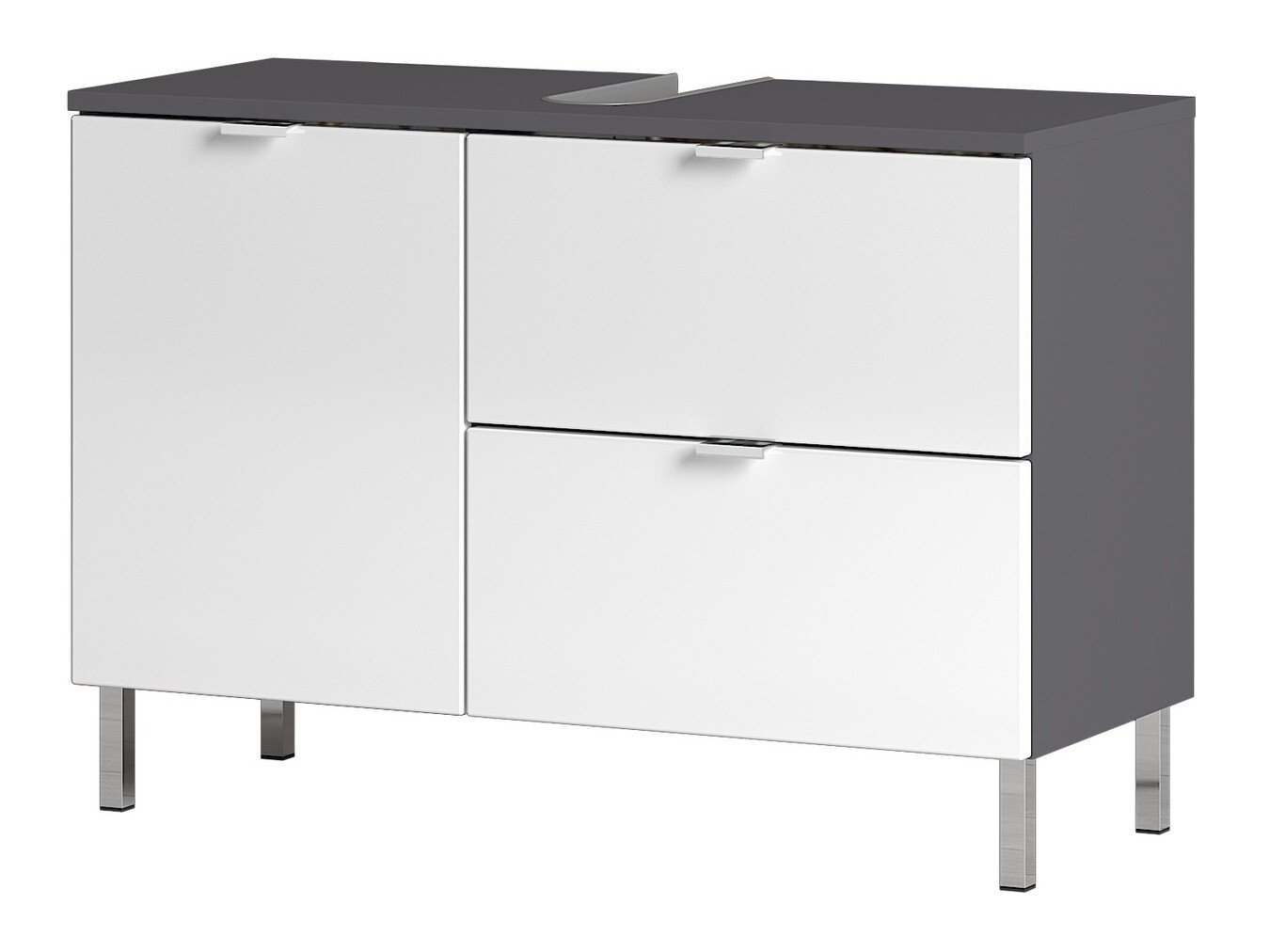 Armario de baño de pie para lavabo Lomcamo 101 (Blanco brillante + Grafito)