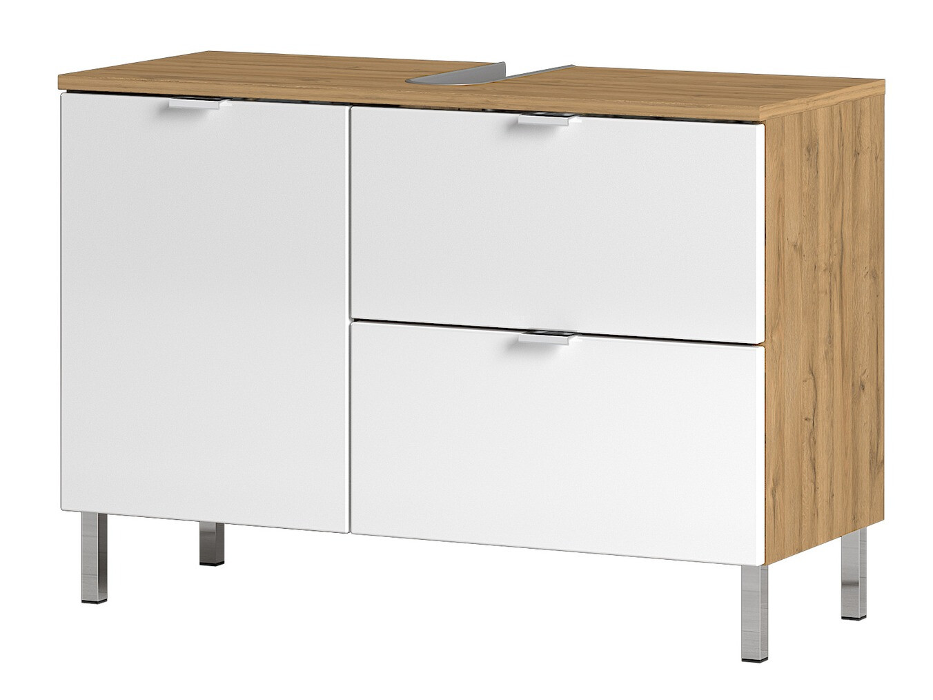 Armario de baño de pie para lavabo Lomcamo 101 (Blanco brillante + Roble nieto)