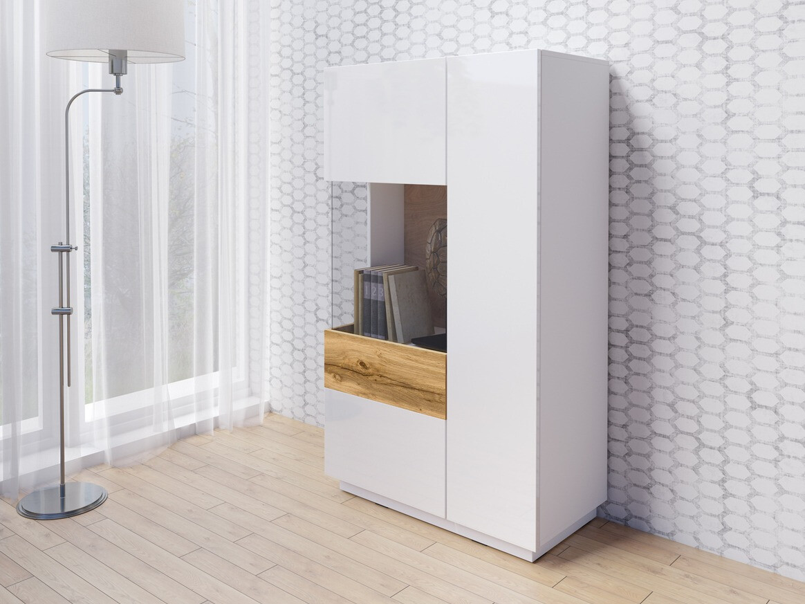 Aparador Livlore 104 (Blanco + Blanco brillante + Roble wotan)