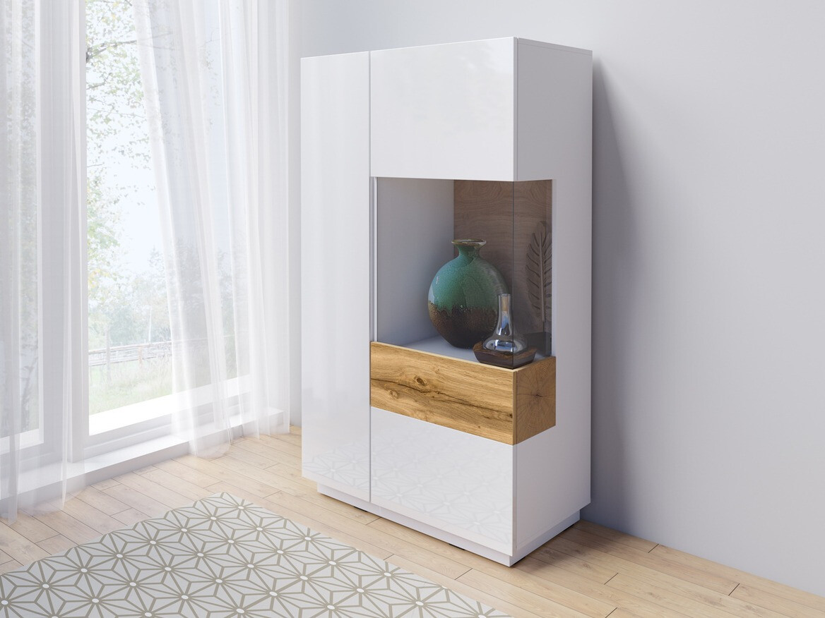 Aparador Livlore 104 (Blanco + Blanco brillante + Roble wotan)