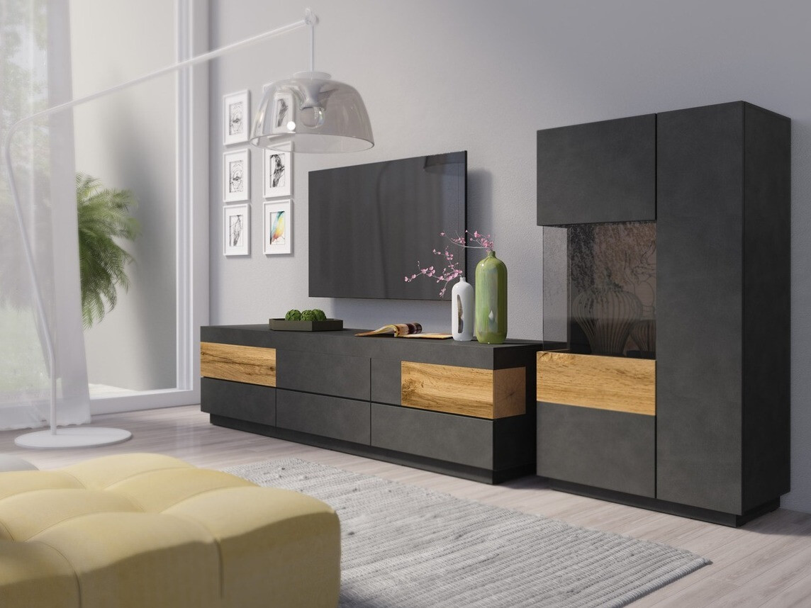Aparador Livlore 104 (Madera gris + Roble wotan)