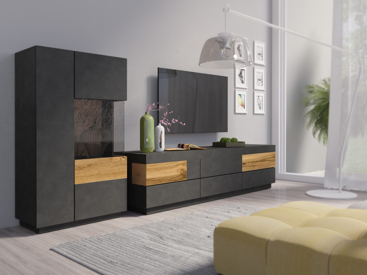 Aparador Livlore 104 (Madera gris + Roble wotan)