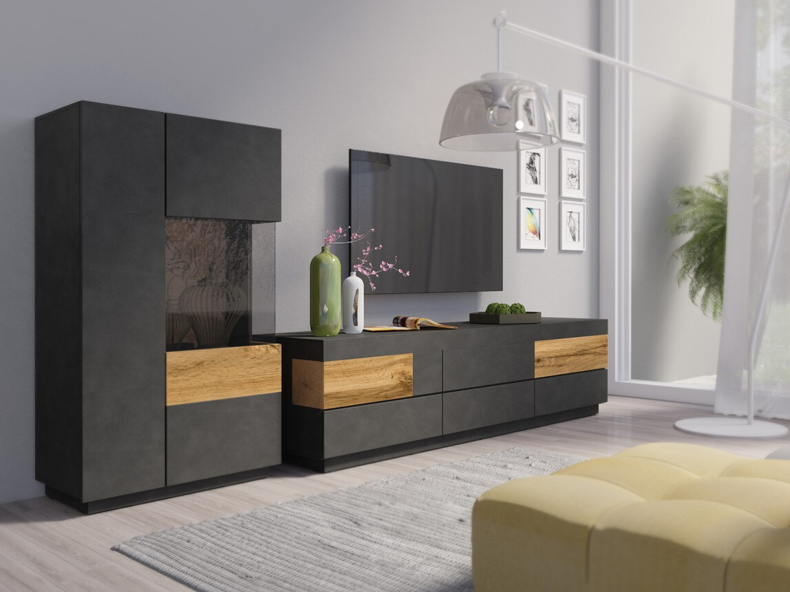 Conjunto de salón Livlore 109 (Madera gris + Roble wotan)