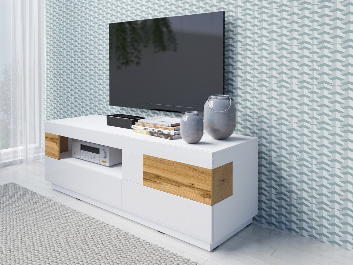 Mueble TV Livlore 103 (Blanco + Blanco brillante + Roble wotan)