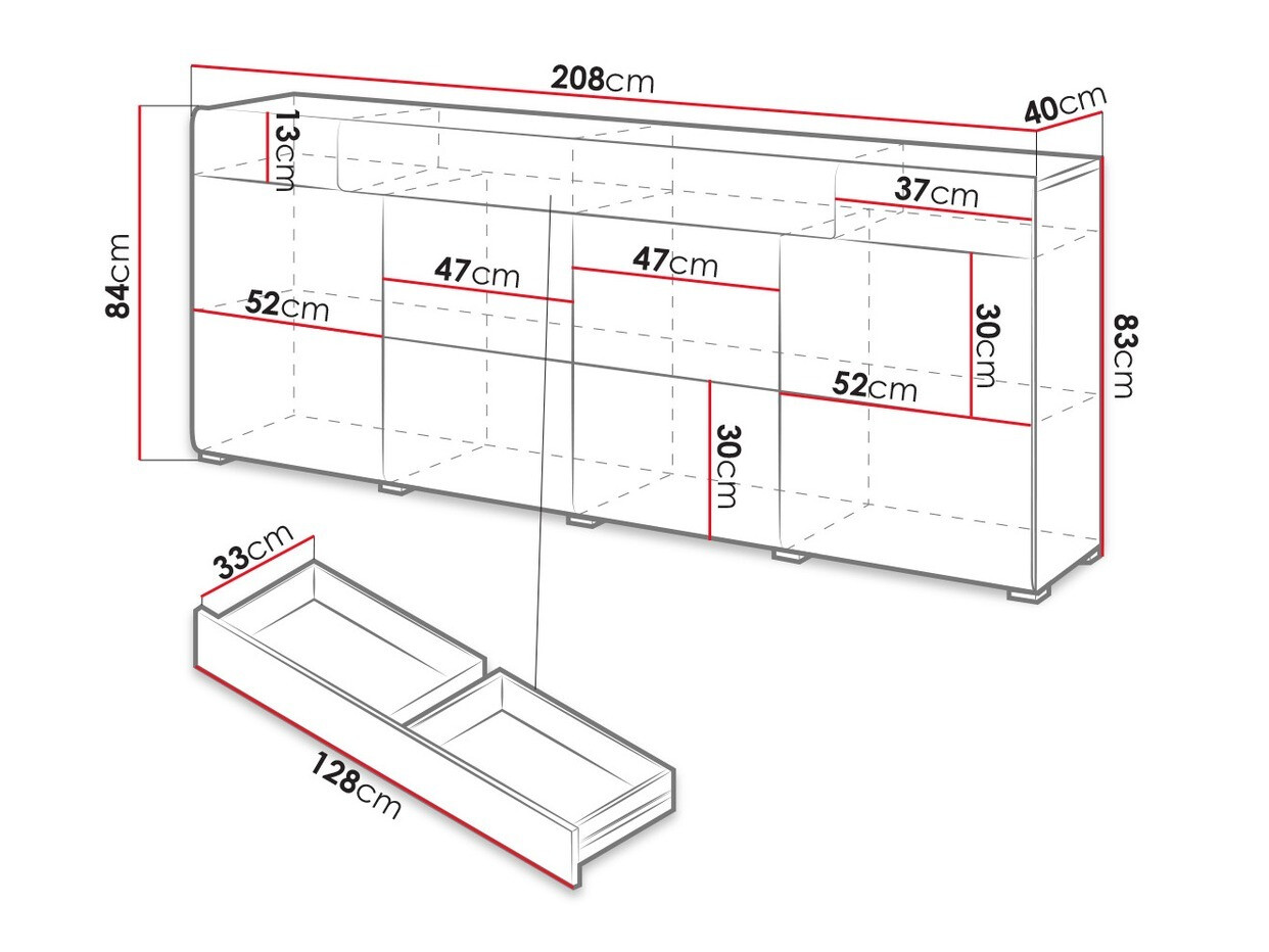Cómoda Torsone 102 (Blanco + Blanco brillante + Roble sanremo)