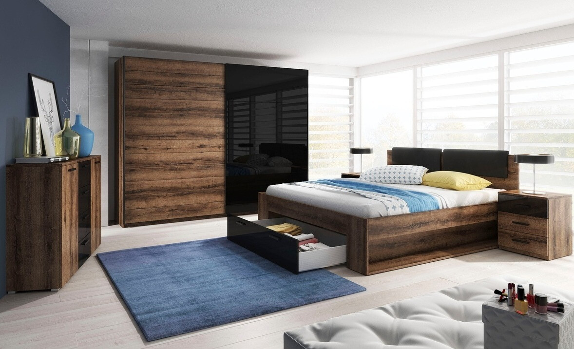 Cama Levruvu 106 (Roble del Monastery + Negro brillante)