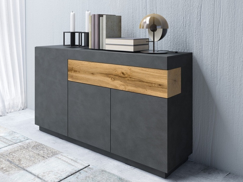 Cómoda Livlore 105 (Madera gris + Roble wotan)