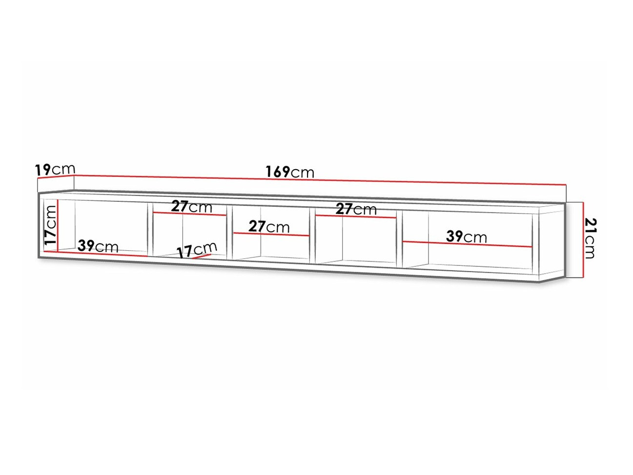 Estantería de pared Torsone 105 (Antracita + Roble nieto)