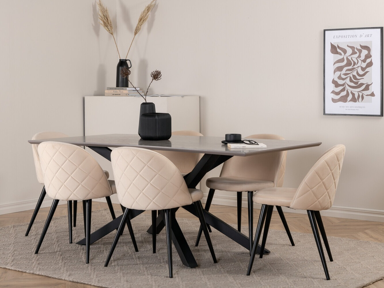 Conjunto de mesas y sillas para comedor Dallas 3035 (Crema + Negro)