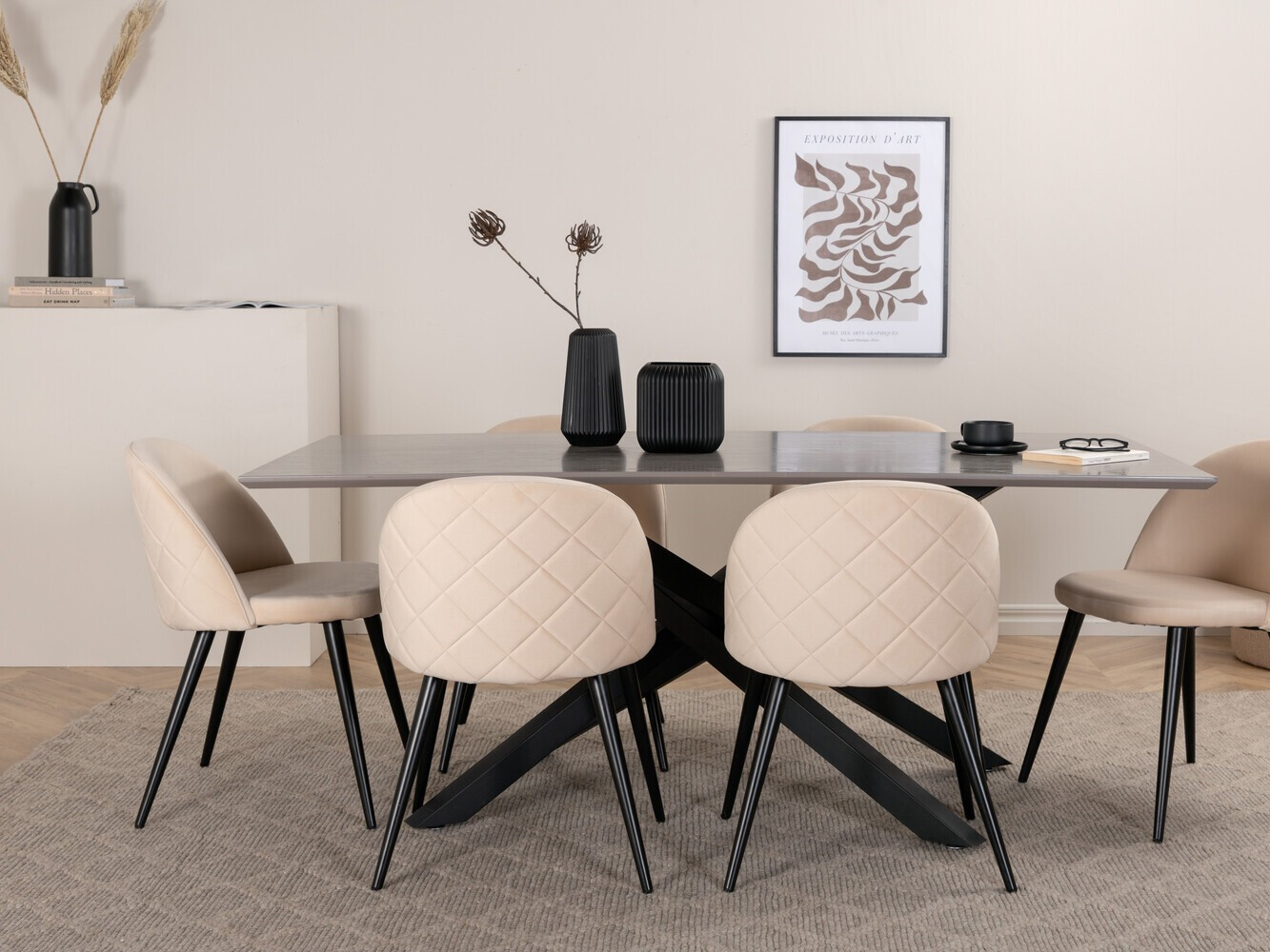 Conjunto de mesas y sillas para comedor Dallas 3035 (Crema + Negro)