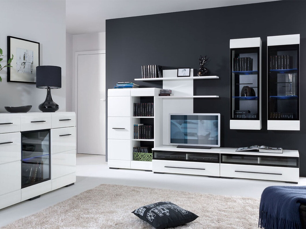 Estantería Boston 677 (Blanco + Blanco brillante)