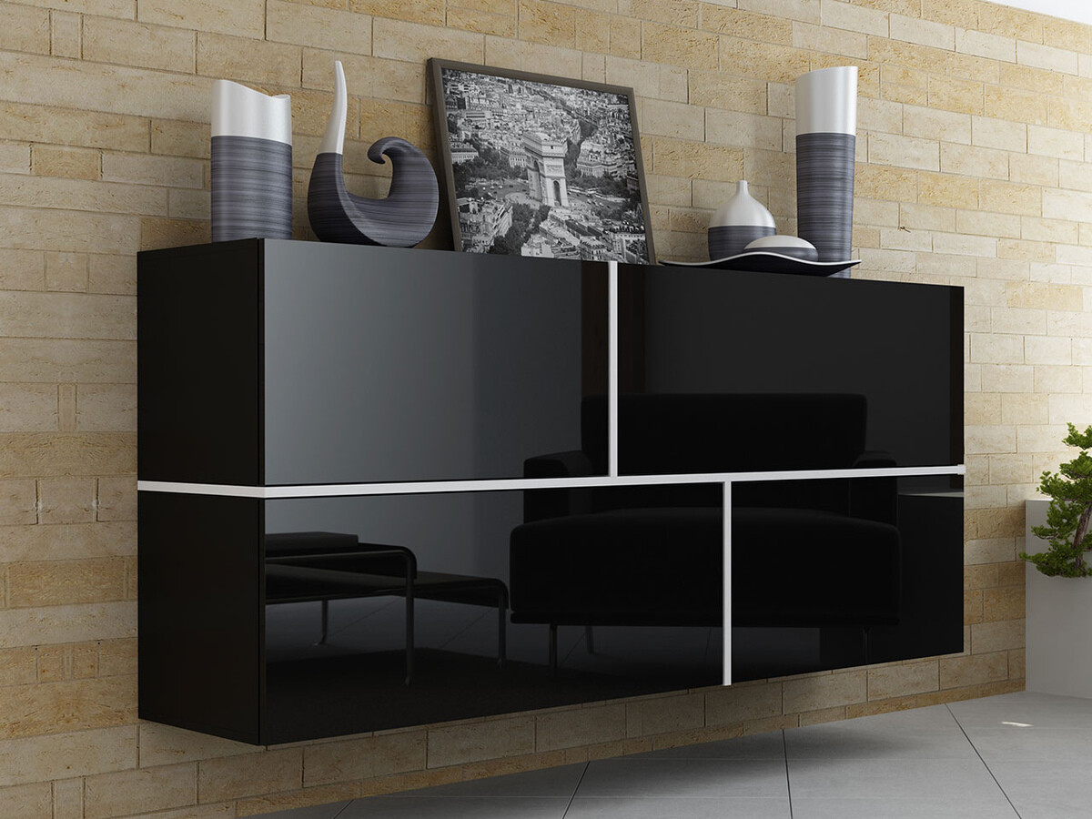 Armario de pared Charlotte 100 (Negro + Negro brillante + Blanco)