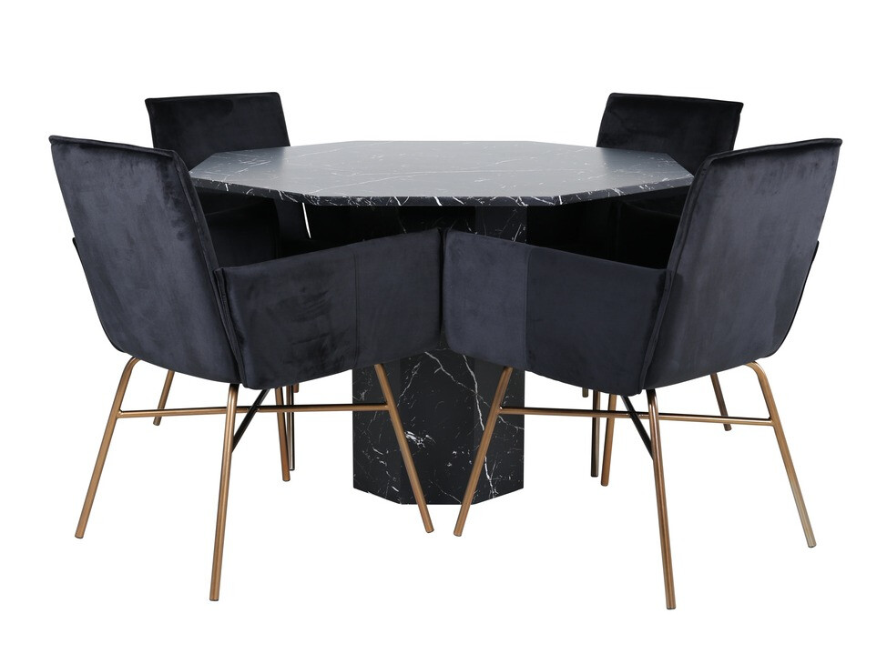 Conjunto de mesas y sillas para comedor Dallas 2618 (Negro + Latón)