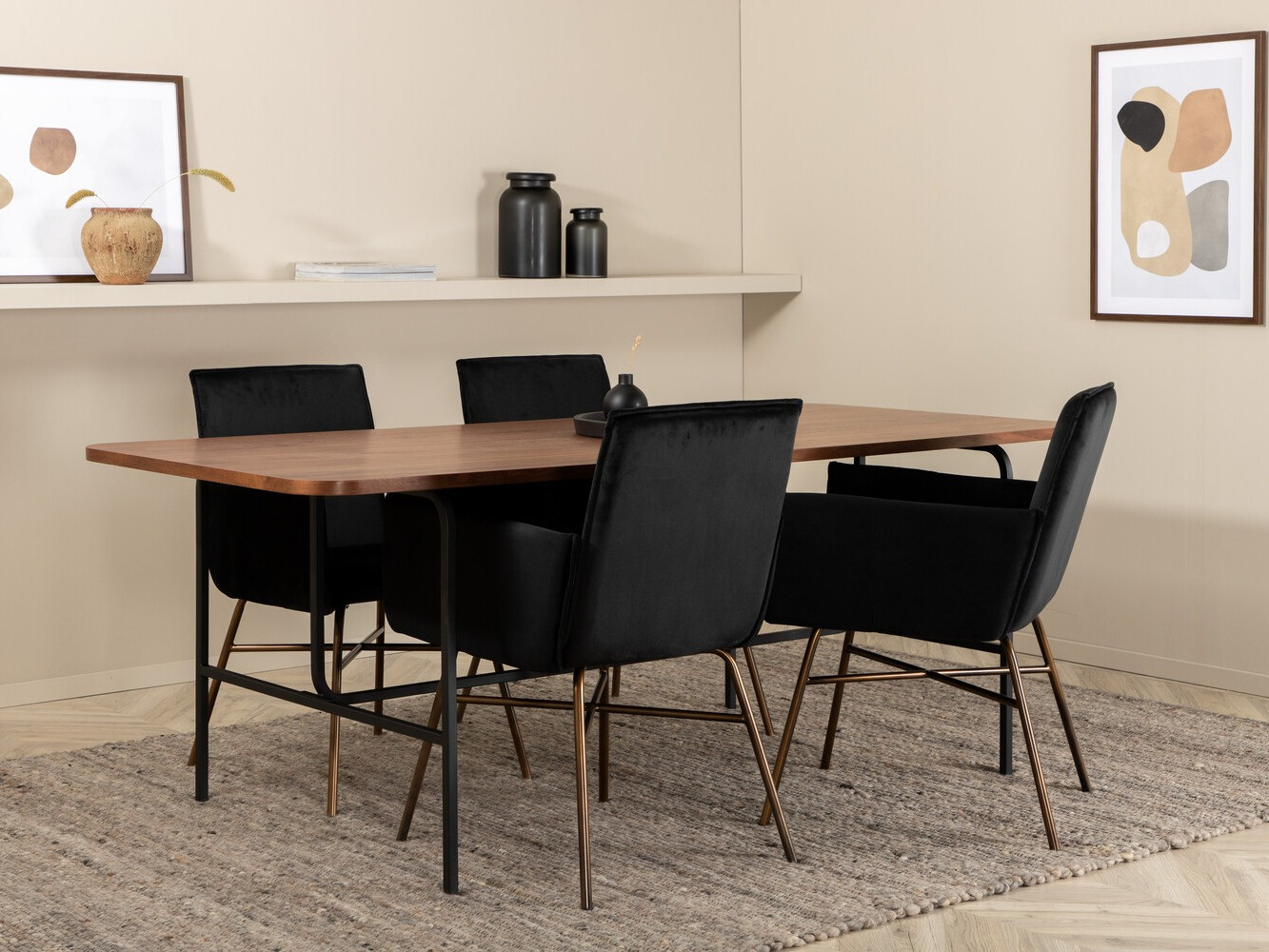 Conjunto de mesas y sillas para comedor Dallas 2789 (Negro + Cobre)