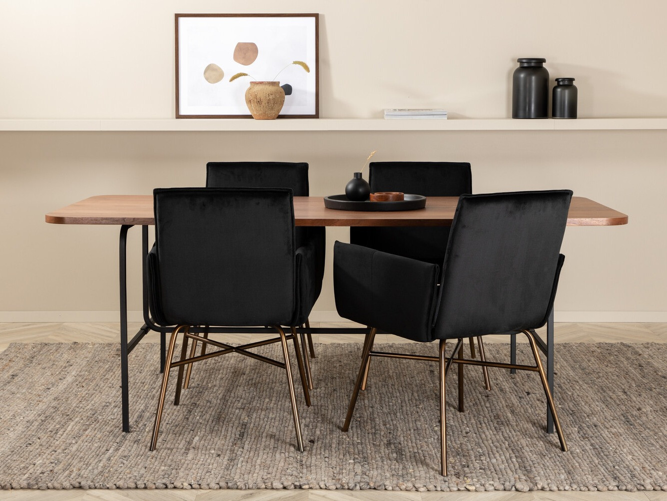 Conjunto de mesas y sillas para comedor Dallas 2789 (Negro + Cobre)