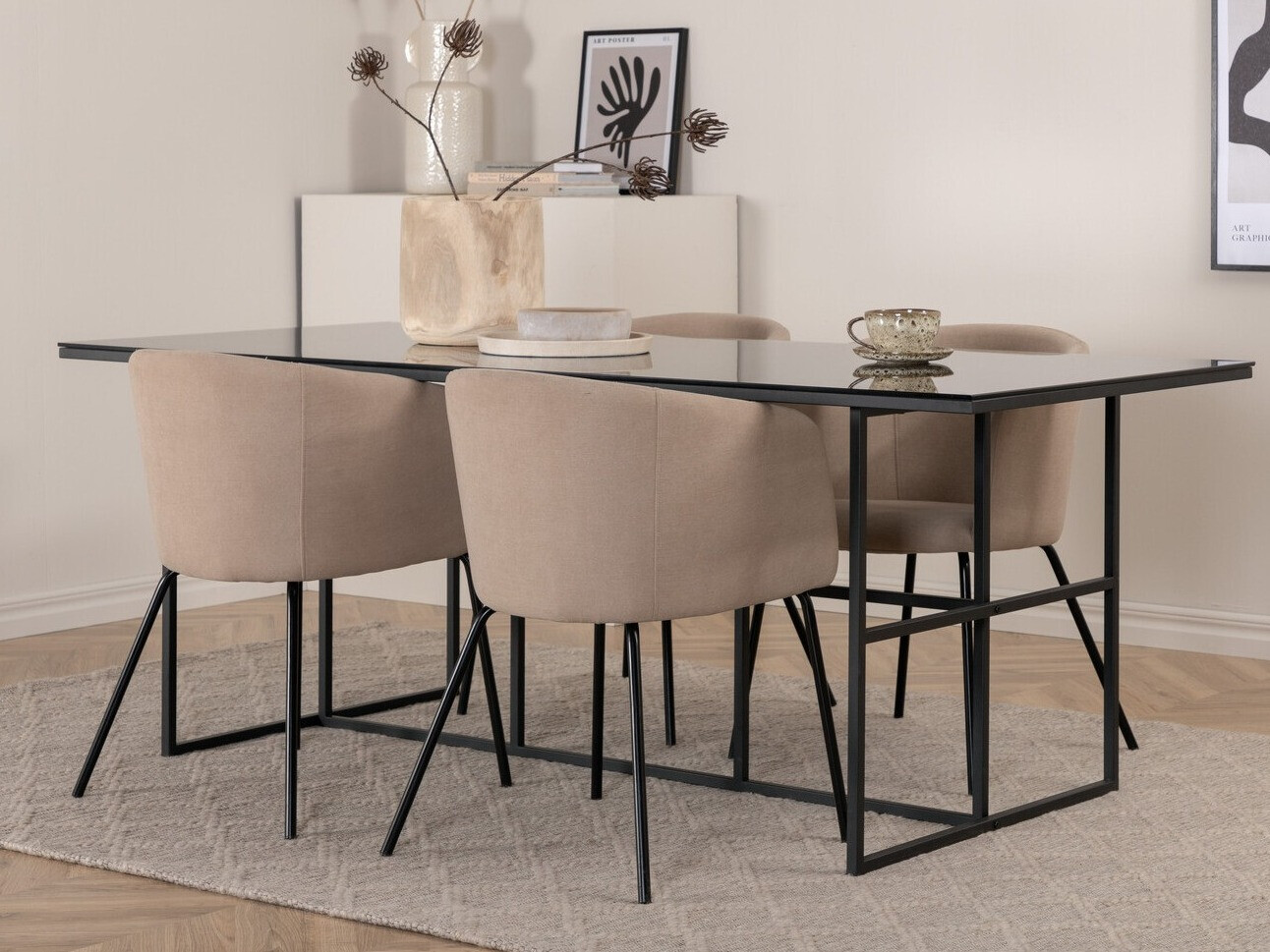 Conjunto de mesas y sillas para comedor Dallas 3044 (Crema + Negro)