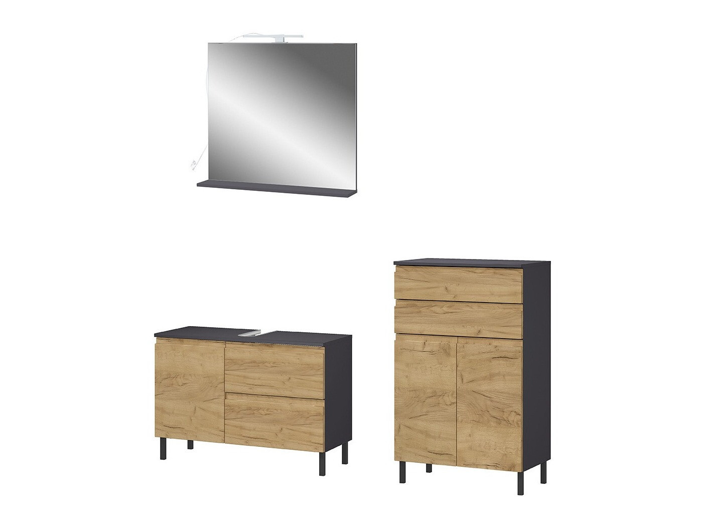 Conjunto de mueble de baño Talmira 109 (Grafito + Roble nieto)