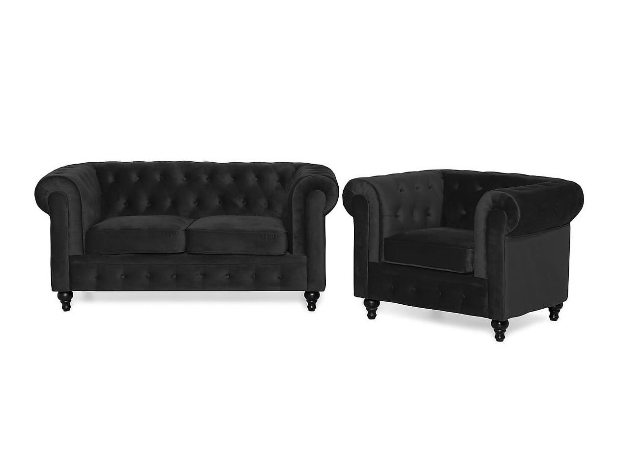 Chesterfield conjunto de muebles tapizado Manor House Ophfenu 102 (Negro)