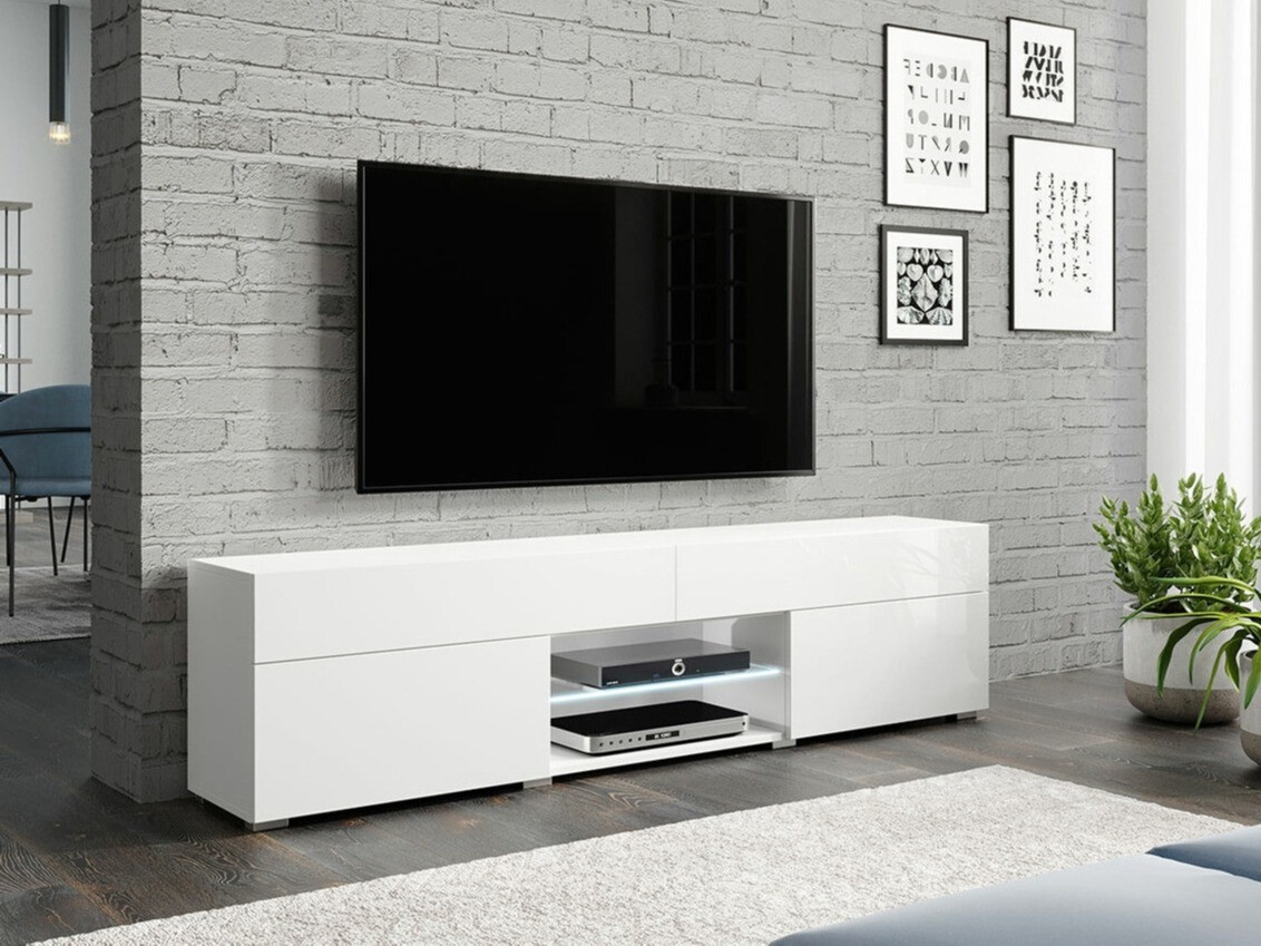 Mueble TV Sarasota 134 (Blanco + Blanco brillante)